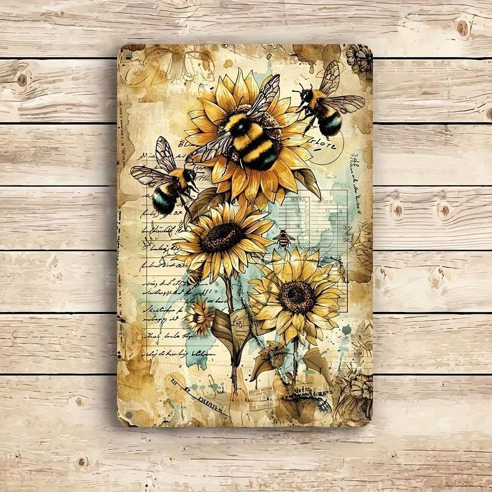 

Металлическое Настенное Искусство Винтажный Знак Пчела Подсолнух Декор Кухни Алюминиевая Панель 11.9x7.9