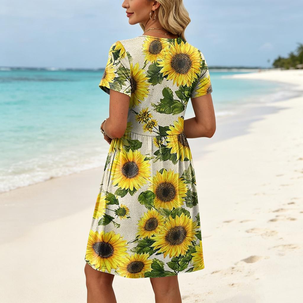 Dresses For Women Short Sleeve O Neck Casual Dresses Waist Maternity Dress With Pockets