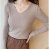 5XL Basic V-Ausschnitt Damen Pullover Herbst Winter Tops Stretch Slim Damen Pullover Rippenstrickpullover Jumper Weich Warm Pull Pullover