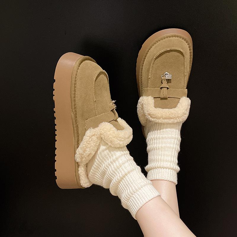 Winter new women's thick-soled casual lamb wool slippers Boken Baotou home wear velvet warm increase