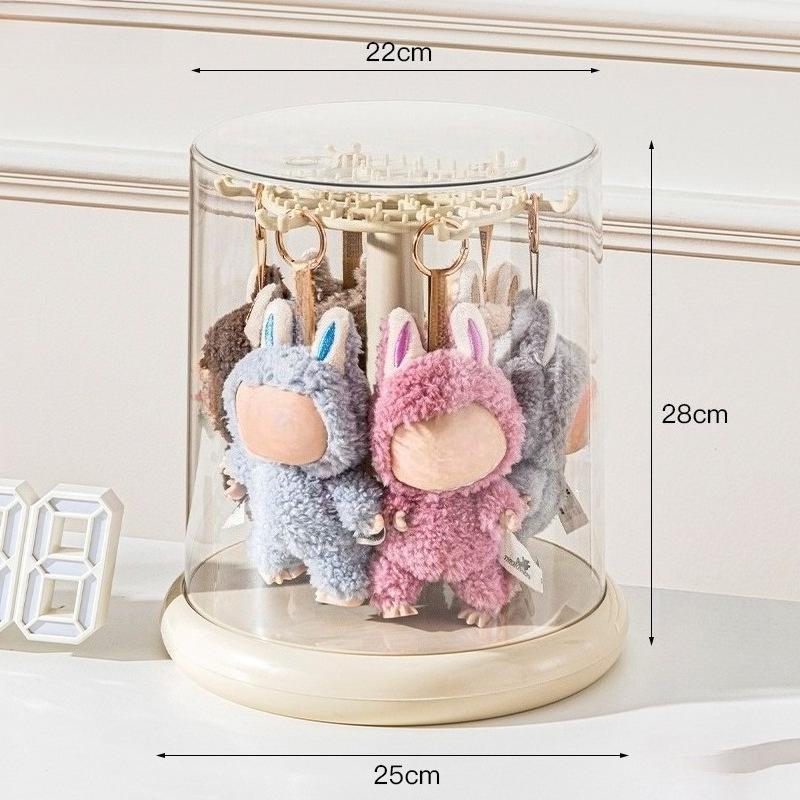 Transparent Rotating Display Box for Labubu Pendant Display Cabinet Large Capacity Dustproof Plush Doll Blind Box Display Case