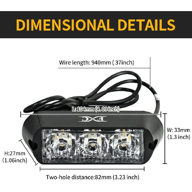 FXC (2PCS 3-LED Strobe Light Purple Waterproof Emergency Beacon Flash Lights,Purishion Caution Bar 12 Different Flashing Car SUV Pickup Truck Van…