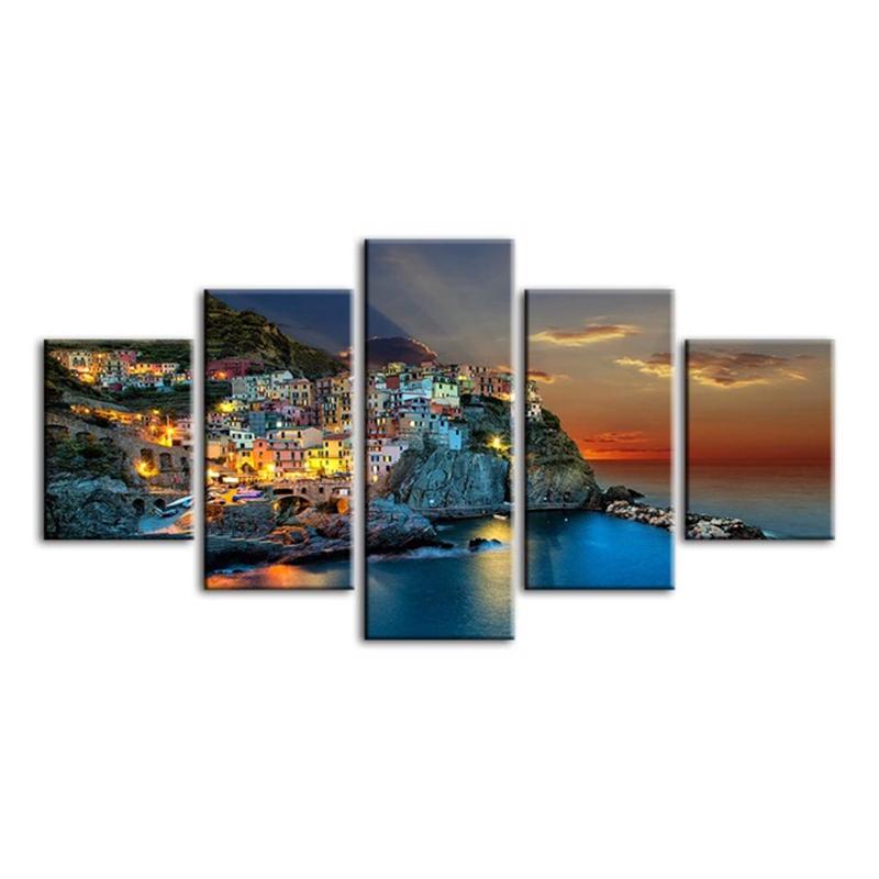 

Холст, плакаты с прибрежными городами, картины, настенные художественные принты, модульные 5-панельные фотографии, украшение дома для гостиной 30x40cm*2 30x60cm*2 30x80cm*1