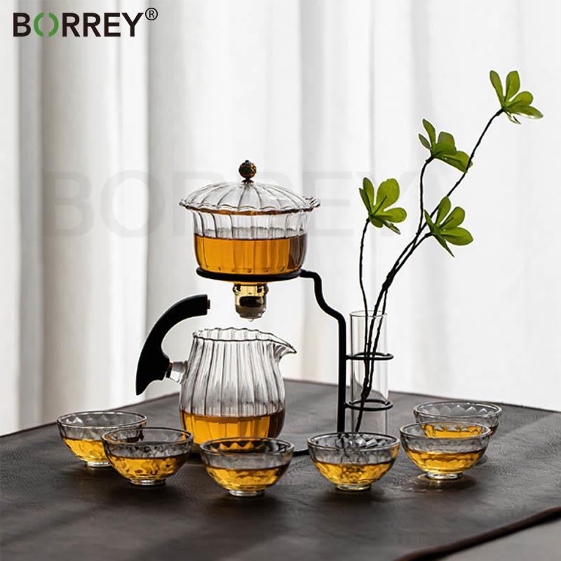 

BORREY Glass Lazy Автоматический Анти-Ожоговый Чайный Набор Украшение Крыльца Современный Кунг-Фу Чайник Набор Чашек Подходит Для T6 Человек Подарок