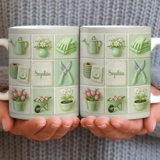 Ceramic Gardening Mug with 3D Relief Pastoral Design Heat-Resistant Coffee Tea Cup Nature-Inspired Drinkware