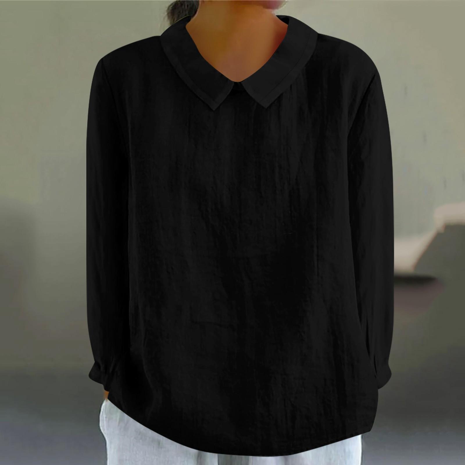 

Women s Fashion Doll Collar Long Sleeve Loose Color Shirt Casual Button Top XXXXL чёрный