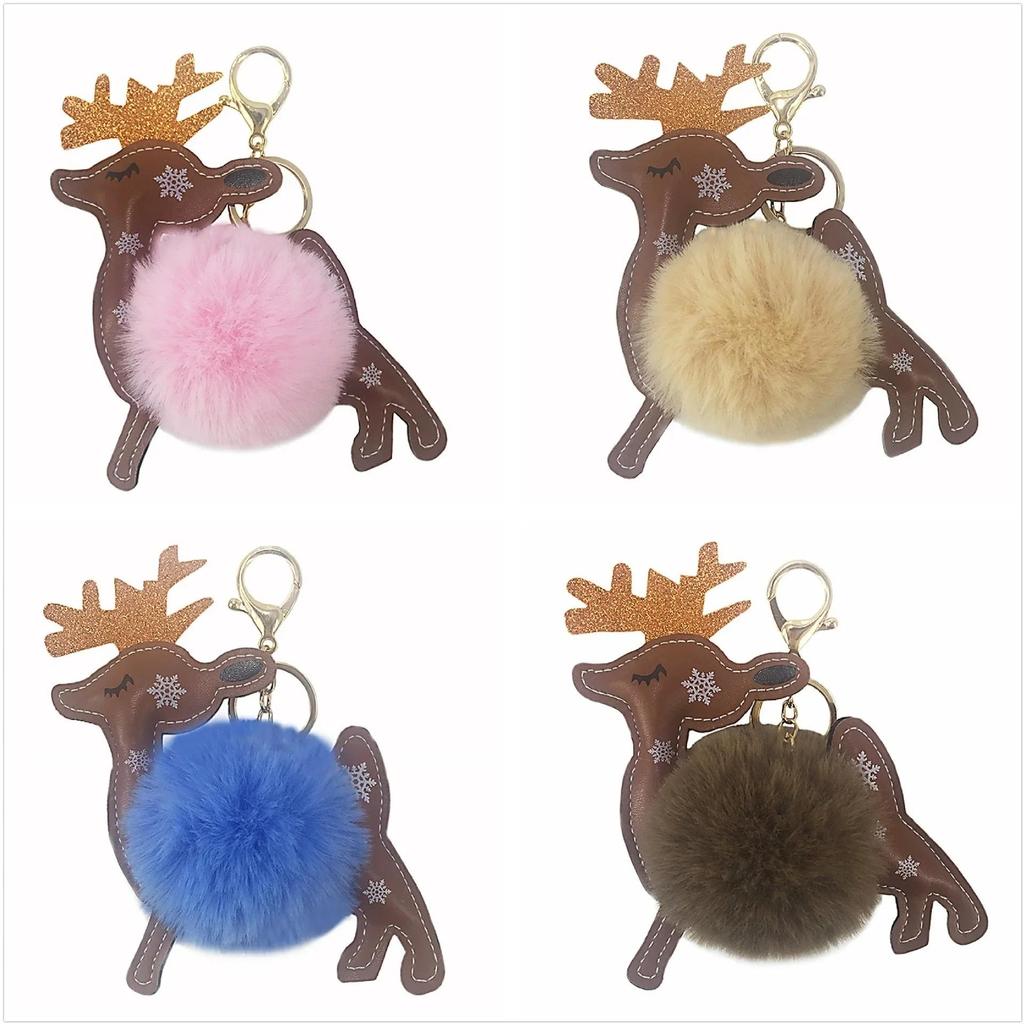 New Faux Rabbit Fur Fashion Jewelry Deer Key Ring Car Bag Pendant Key Buckle Reindeer Keychain
