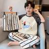 Cotton 3-Piece Pajama Set Boys Lightweight Short Sleeve Sleepwear Cartoon Print Home Wear Ages 8