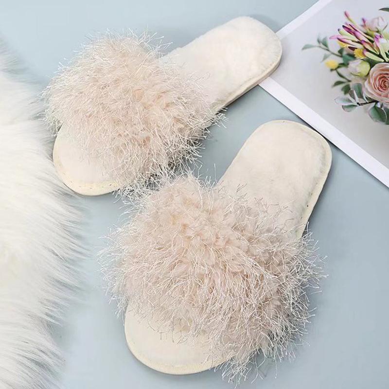 

Модные домашние хлопковые тапочки из искусственного меха для женщин 2025 Зима Слипоны Нескользящие Плюшевые тапочки для женщины Мягкие Шлепанцы на плоской подошве для дам 36 белый