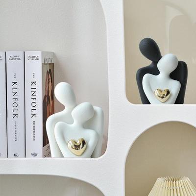 Nordic Luxury Mini Ceramic Heart Couple Ornament for Home Decor