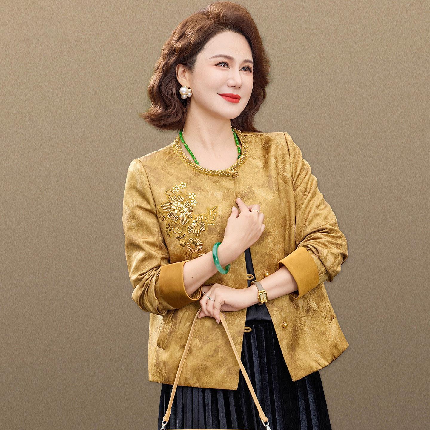 

2026 Elegant Chinese-Style Spring Jacket for Mothers - Lightweight, Noble Top for Middle-Aged and Older Women 4XL (recommended for 135-150 lbs)
