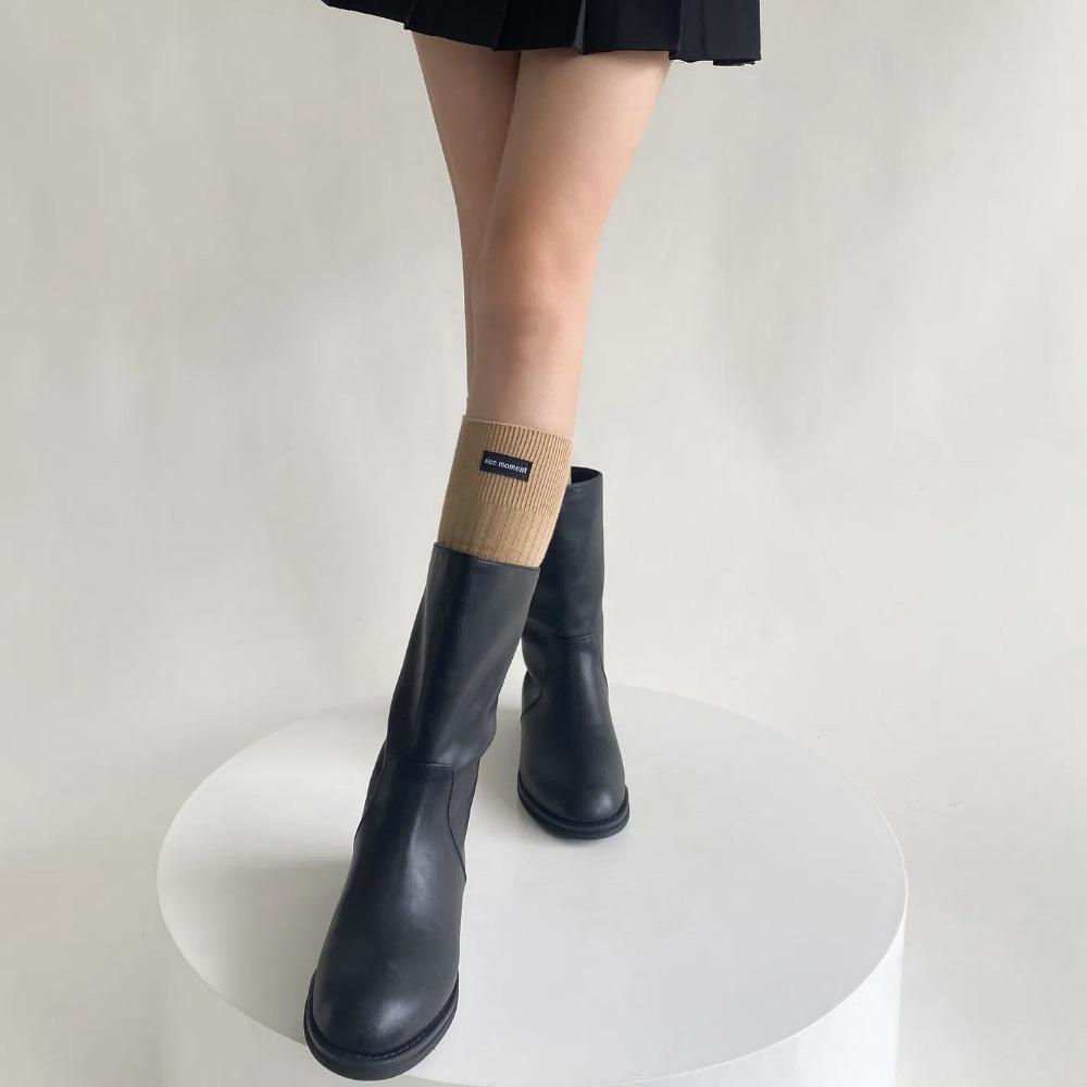 Black Lable Long Socks High Tube Knitted Stocking Fashion Knee-high Socks  Autumn
