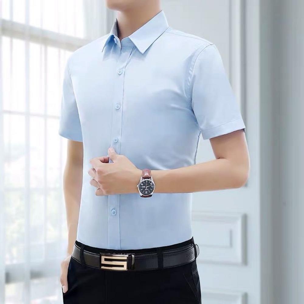 Spring Summer White Shirt Men's Half-sleeved Business Casual Korean Style Slim Black Work Suit Short Sleeve Groomsmen's Shirt