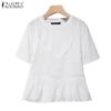 ZANZEA Womens Casual Patchwork Lace Crochet Summer Short Sleeve T-shirts