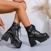 Fashion Punk Style Chunky Heel Ankle Boots for Women Fashion Buckle Strap Platform Shoes Woman Autumn Winter Black Gothic Combat Boots