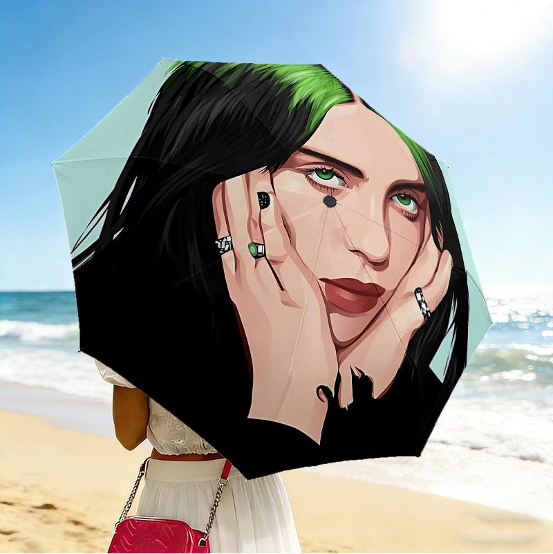 Green Hair Style 8 Ribs 3Fold Black Glue Uv Protection Umbrella Sun Protection Rainproof Compact Folding Umbrella For Travel Daily Use C923874