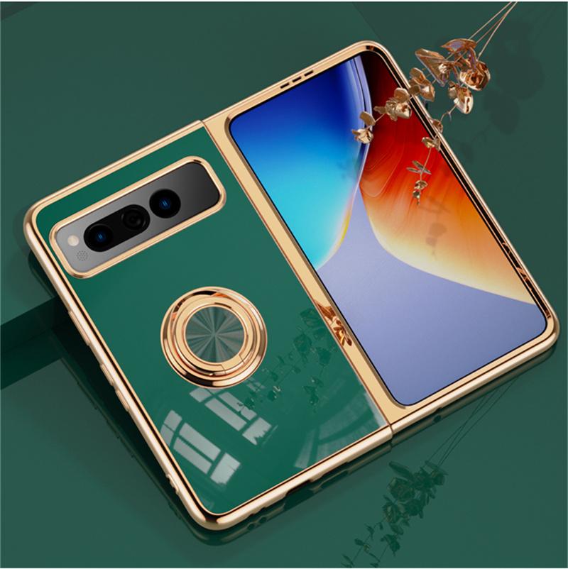 Shockproof Plating Ring Holder Phone Case for Google Pixel Fold Protective Stand Back Shell Luxury Full Protection Cover