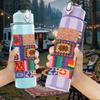 1PC Color Block Patchwork Art Print 750ml Color Plastic Sports Water Bottle Leakproof Flip Straw Lid Suitable for Sports Office Home Use