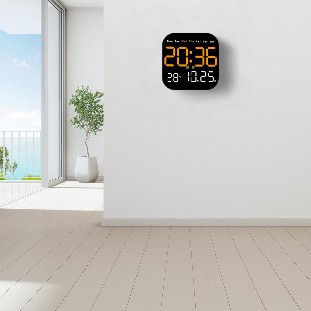 LED Wall Clock with Remote Control; Multi Functional Display Including Temperature and Countdown Features for Everyday Use
