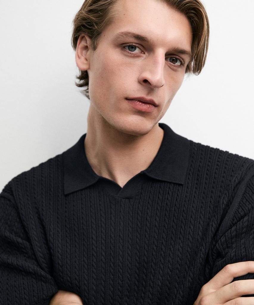 Masimodutti 100% Cotton Cable Knit Polo Sweater
