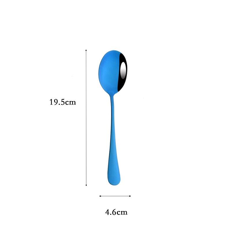 Blått middagsservise bestikksett rustfritt stål bærbart kjøkken kakespade serveringsgaffel skje dørslag skje salatgaffel servise