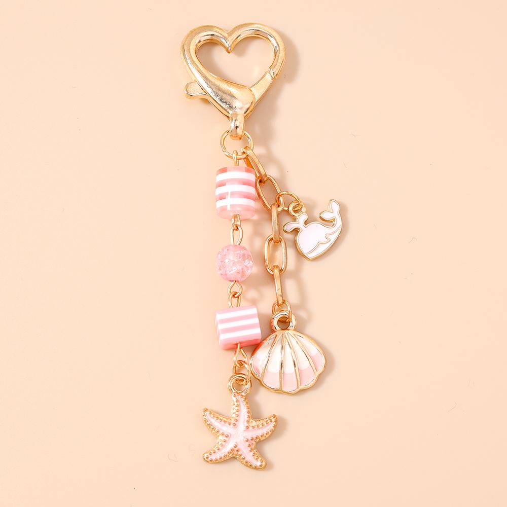 Fashion Summer Beach Shell Starfish Keychain Pearl Crystal Key Ring Pendants for Women Girls Handbag Decor DIY Jewelry Gifts