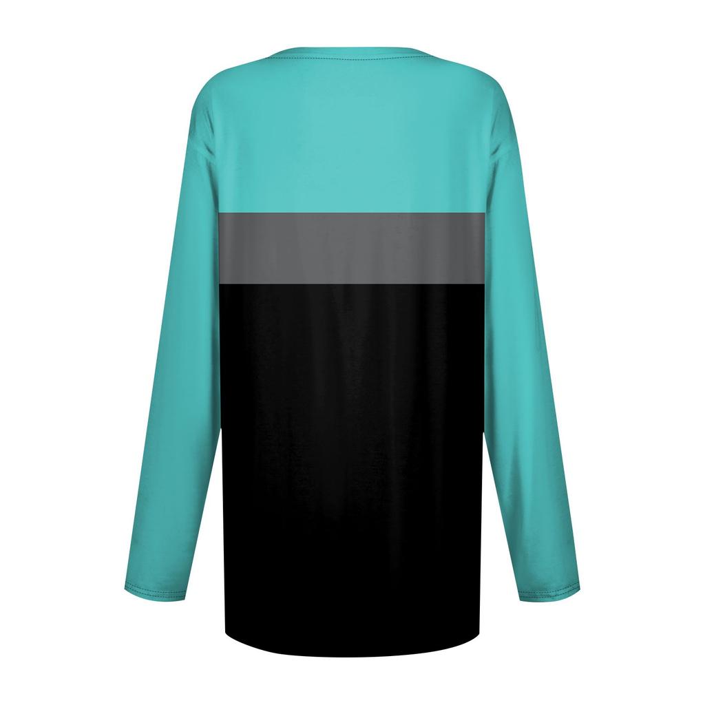 Tricou cu mânecă lungă cu mânecă lungă cu imprimeu mozaic, cu gât rotund, cu buzunar