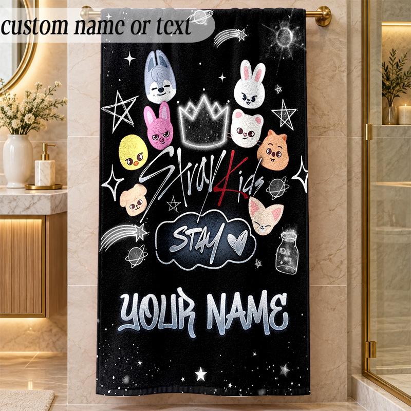 Beach TowelStray Kids Custom Name Text Personalized Soft Towel for Beach Pool Indoor Home Decor Gift