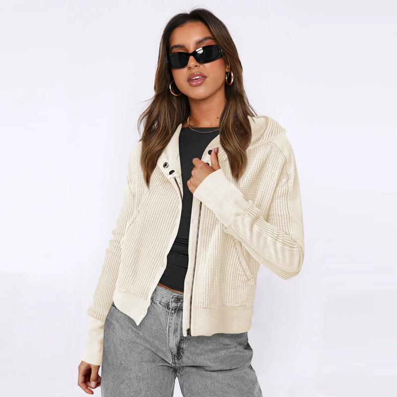 Autumn Winter Fashion Women's Hoodie Sweatshirts Patchwork Hooded Jacket Zip-Up Hoodie Cropped Knit Outerwear Y2K Coat