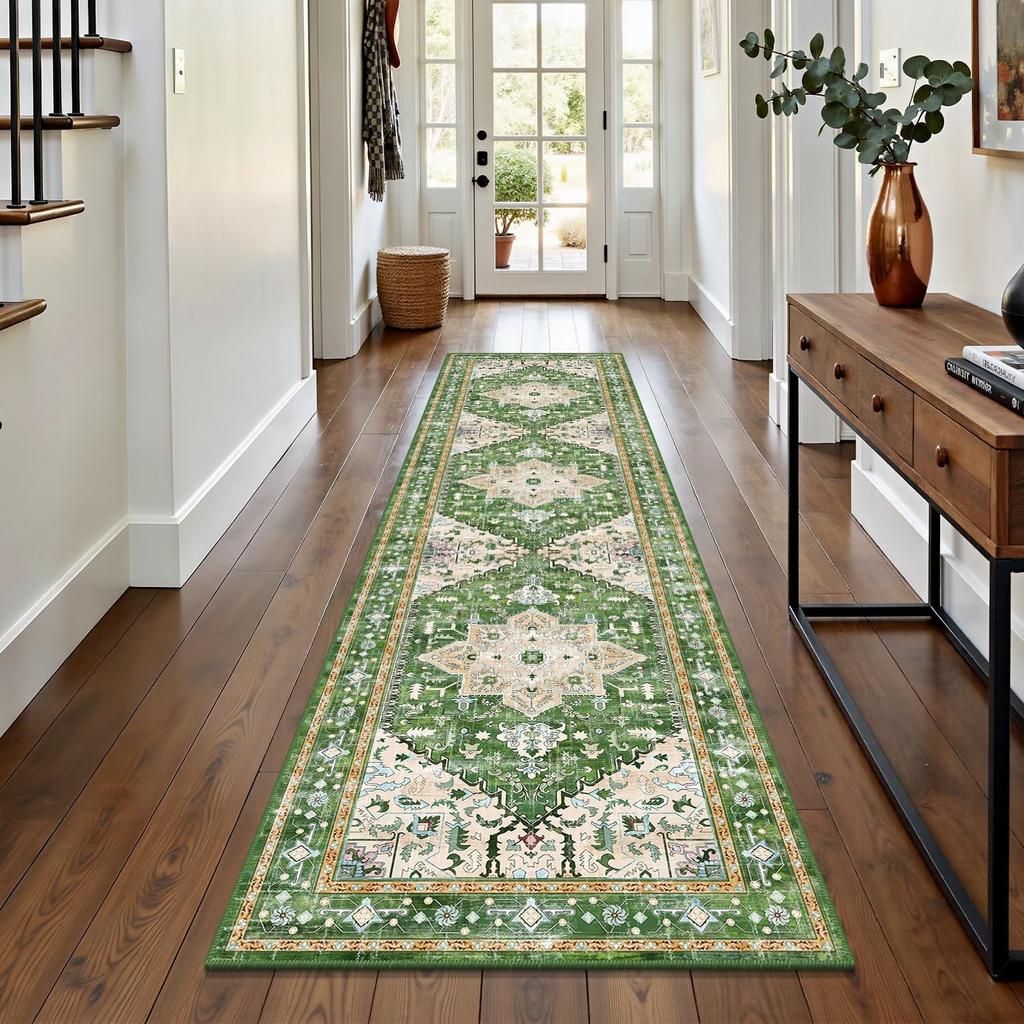 Bohemian Retro Pattern Corridor Runner Rug Non-Slip Stain Resistant Entry Floor Mat Kitchen Laundry Room Home Decor