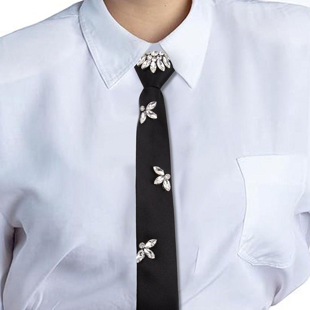 Cravate Punk Mode Pré-nouée JK Preppy Décor Strass Nœud Papillon Vintage Cravate Réglable pour Hommes Femmes Chemise d'Uniforme
