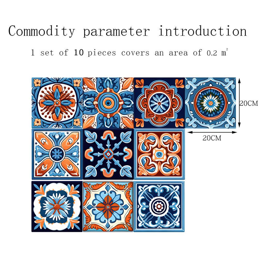 10pcs Tile Stickers Waterproof Self-Adhesive DIY Wall Decals For Kitchen Bathroom Home Laundry Room Decor