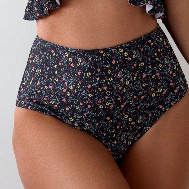 New Sexy Bikini Set Floral U-neck Ruffle Edge Backless Beach Hot Spring Swimsuit Women's Split Set Two Pieces Swimwear