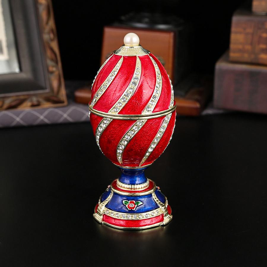 New egg-shaped jewelry box, enamel color diamond-encrusted jewelry storage box, magnetic flip ring, stud earrings storage box ornament.