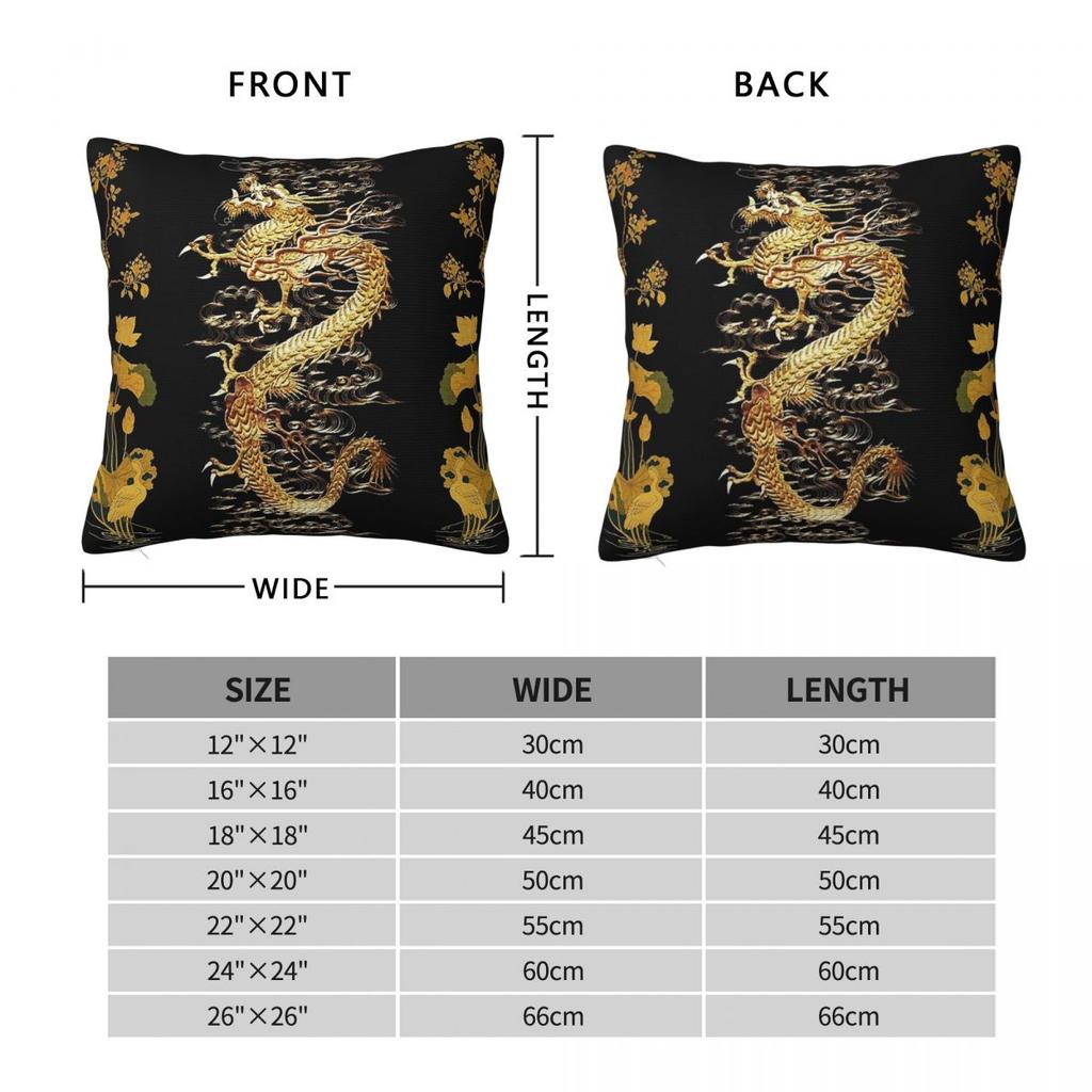 Gold Dragon Egret Lotus Green Square Pillowcase Polyester Linen Velvet Creative Zip Decorative Home Cushion Cover