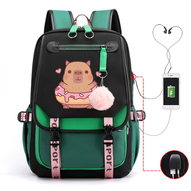 Kapibara Cute Printed USB Port Multi-function Leisure Travel Backpack