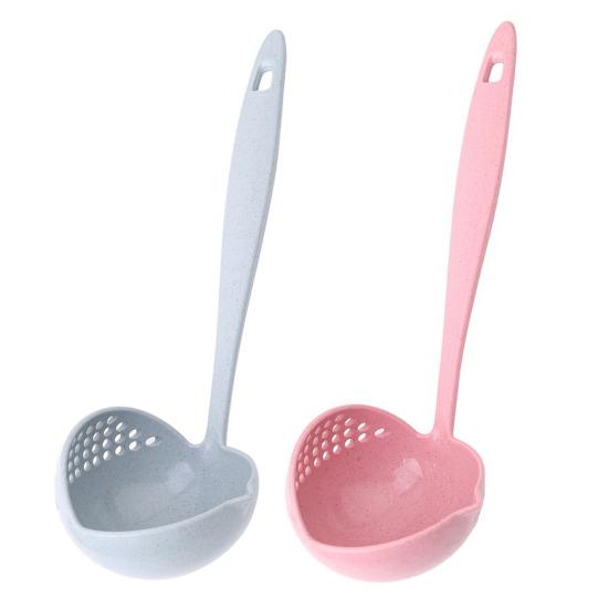 2-In-1 Long Handle Soup Ladle with Strainer Soup Spoon Essential Kitchen Tool for Cooking