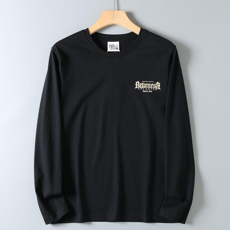 Original Export Surplus Genuine Cotton Washed Brushed Round Neck Long Sleeve T-Shirt for Men, Fashionable Casual Printed Base Shirt Black 3XL Recommended 90-100kg