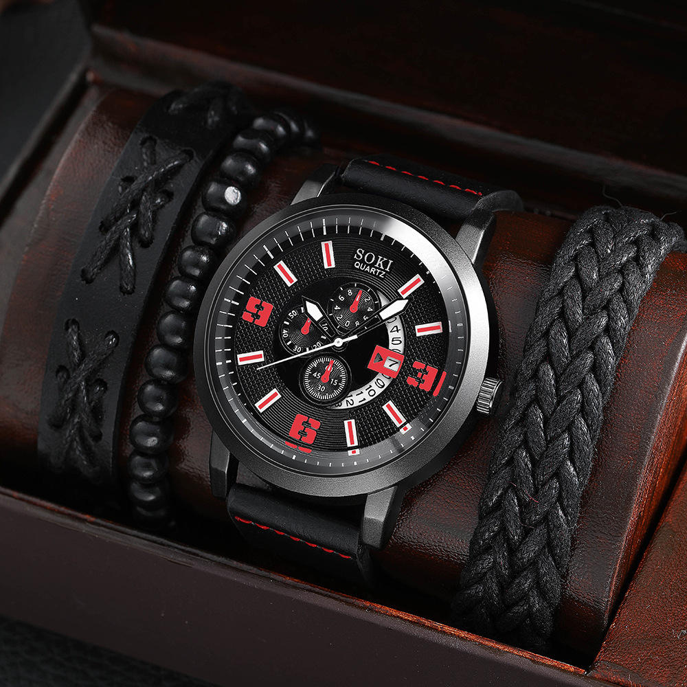 NW1490   Luxury  2024 Men's Casual Leather Watches Wrist Perfect Charm Bracelets Watches Set