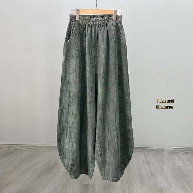 Women's Hemp Tie-Dye Distressed Lantern Pants: Cotton & Linen Zen Meditation Wear 26