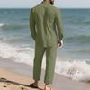 Men's Linen Relaxed Fit Long Sleeve Shirt and Pants Beach Set for Summer