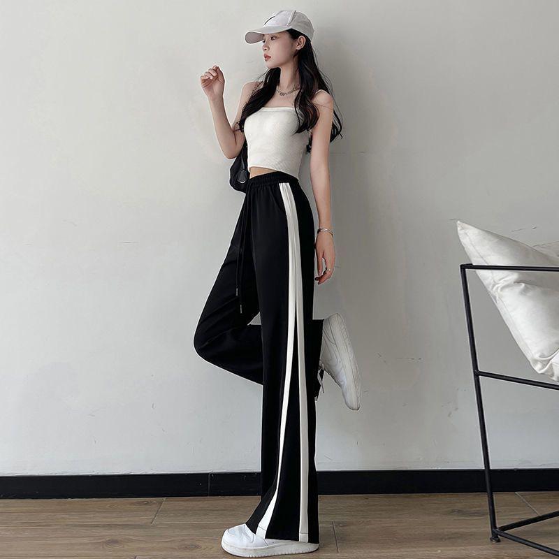 Women's Korean Style Wide-Leg Pants: Plus Size Slimming Straight, Loose Casual Petite Floor-Length, Trendy Spring-Summer Sportswear.