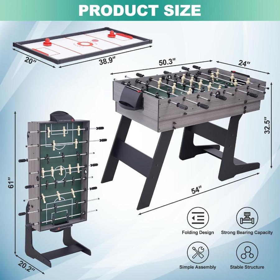 4in1 Multi Game Table 54 Foldable Combo Game Table Set with Ping Pong Hockey Pool Billiards and Foosball for Adults Ideal for H