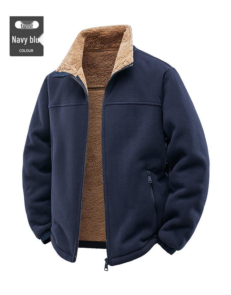 Men's Thickened Fleece Jacket with Stand Collar - Casual Autumn/Winter Outdoor Hoodie