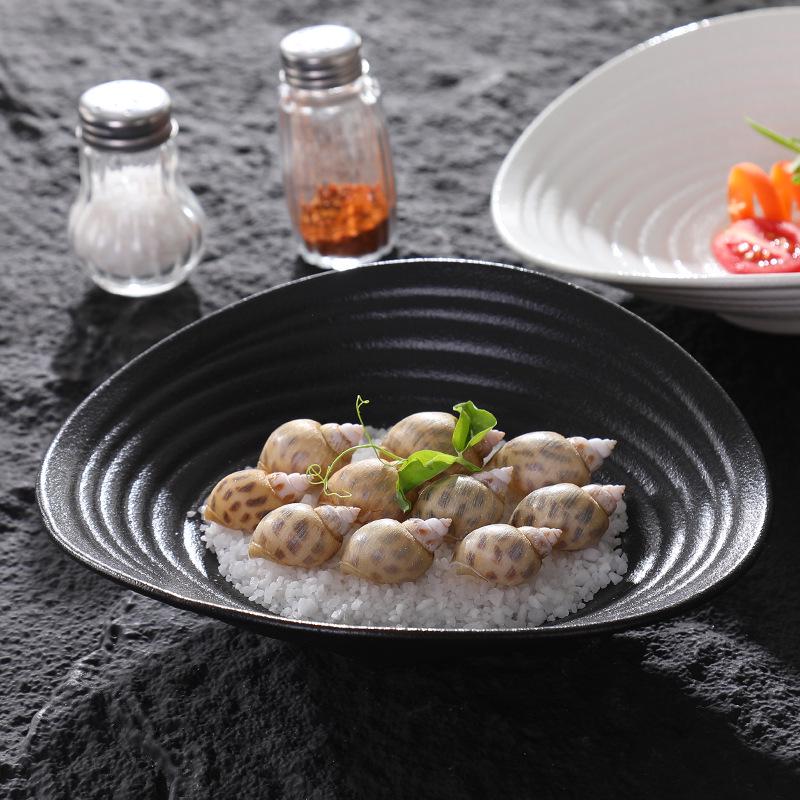 Irregularly Shaped Ceramic Salad Bowl for Restaurants - Deep Plate for French Desserts
