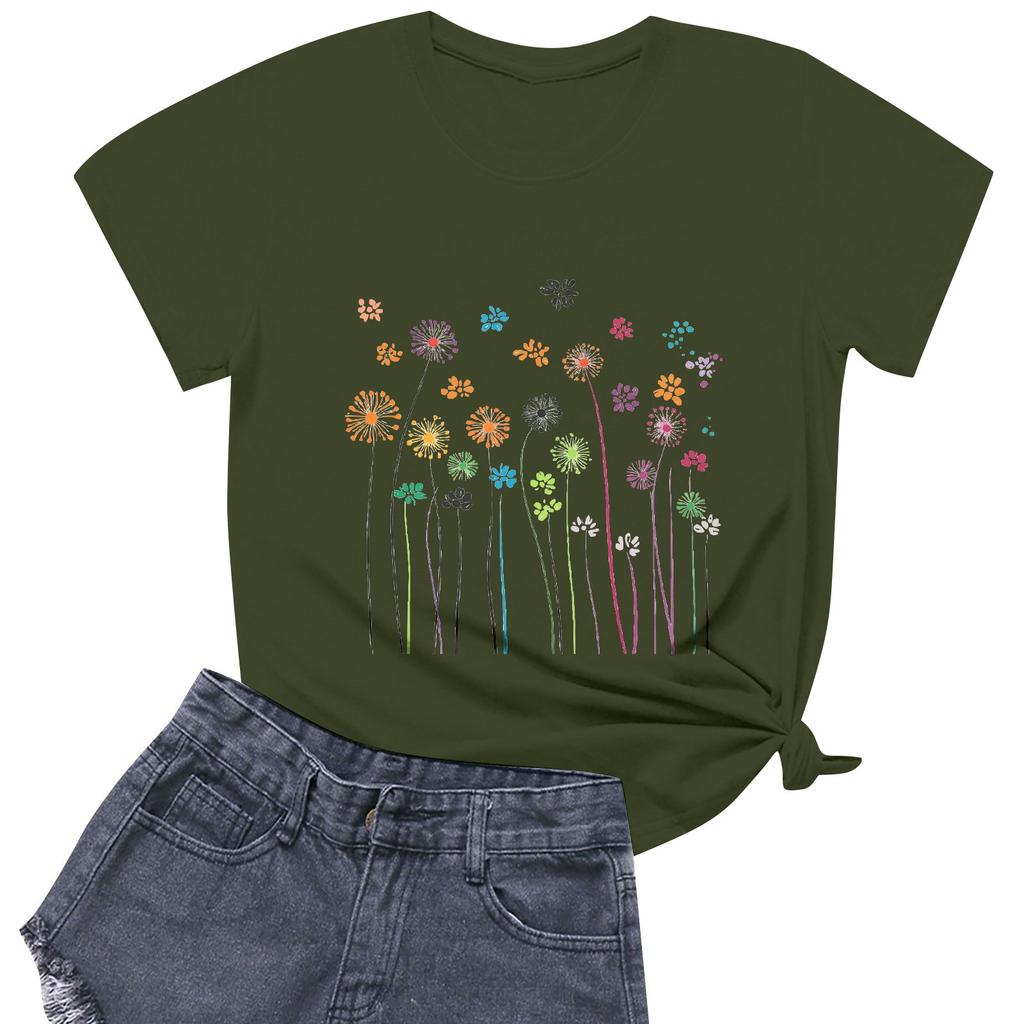 Women's Fashion Casual Printed Short Sleeve Round Neck Pullover Tops