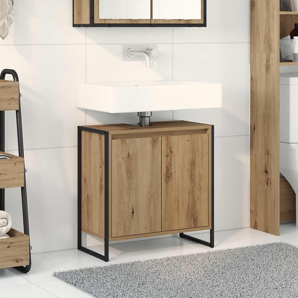 Bathroom Cabinet with Door Rustic Oak Finish 60 X 30 X 60 Cm