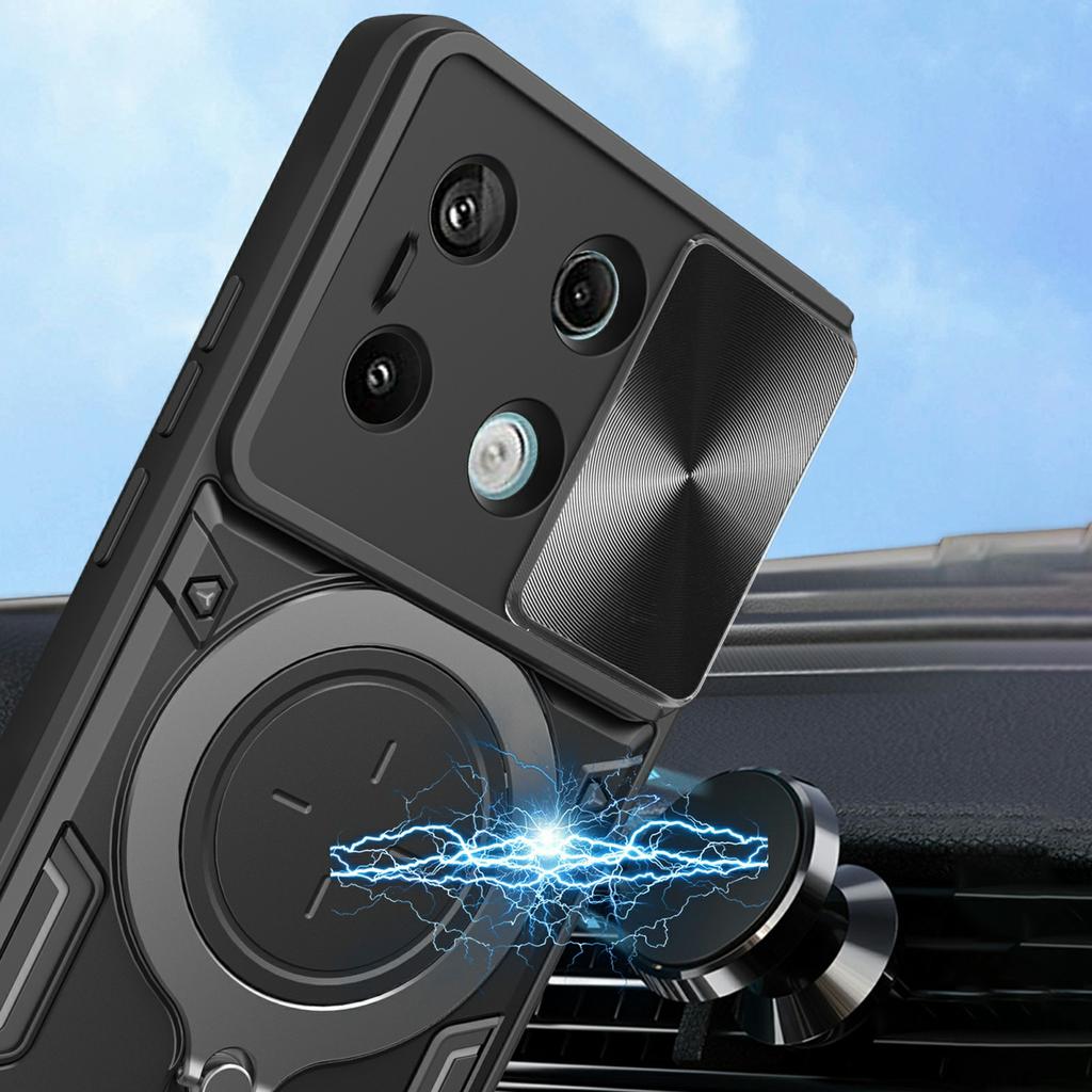 For Xiaomi Redmi Note 13 Pro 5G/Poco X6 5G Case Kickstand TPU+PC Phone Cover with Slide Lens Lid