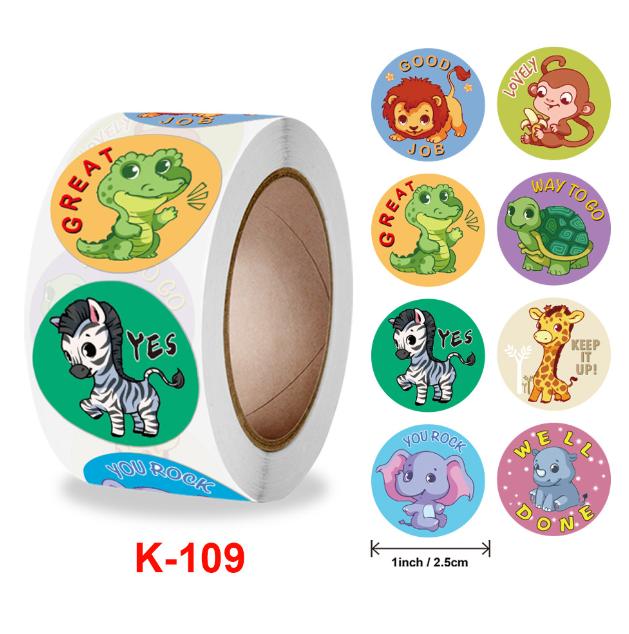 500Pcs Children's Cartoon Animal Stickers Baby Stickers Kindergarten Inspirational Little Red Flower Reward Roll Stickers