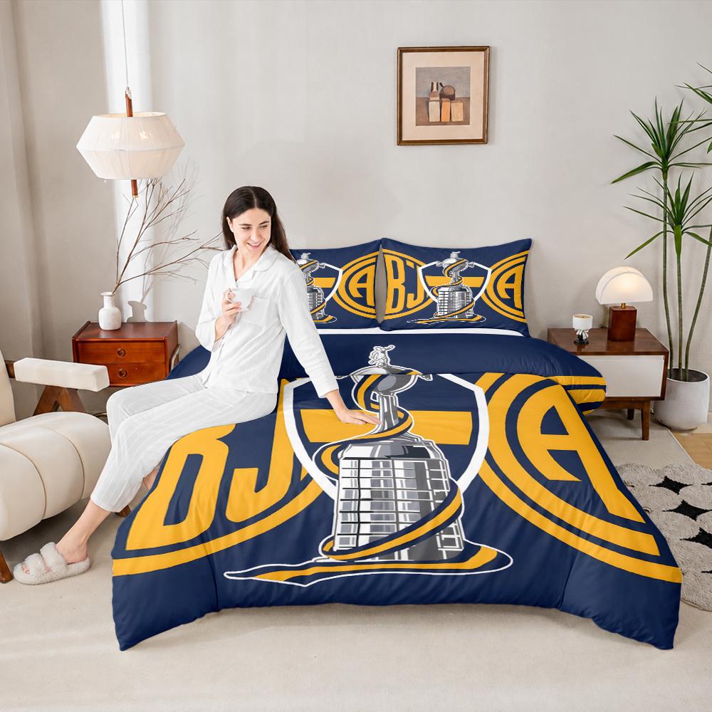 Boca Juniors Copa Libertadores Trophy 3 Piece Bedding Set, Blue Gold Soccer Duvet Cover Set for Argentinian Fans